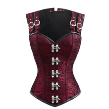 Espartilho feminino steampunk, espartilho gótico, sexy, burlesco, aço, corselet, preto, vermelho, brocado, colete, top, espartilho 2024 - compre barato