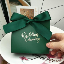 Continental bronzing simple gift bag with ribbon dark green wedding candy box party decoration party chocolate box gift box 2024 - buy cheap