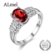 Женское Винтажное кольцо с гранатом Almei, красное обручальное кольцо из стерлингового серебра 925 пробы с коробкой, 40% FJ101 2024 - купить недорого