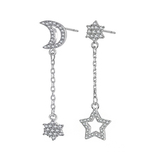 Fashion Asymmetry Star & Moon Crystal Zirconia  Earrings Long Chain Piercing Earrings Fashion Women's Accessories Jewelry 2024 - buy cheap