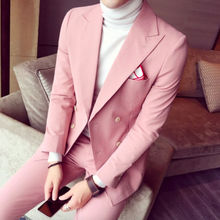 Men Suits For Wedding 3 Pieces Mens Pink Double Breasted Suits Slim Fit Tuxedos 2024 - buy cheap