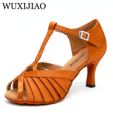 shengzixue women's latin dance shoes Rhinestone Size US 4-12 bronze Salsa Satin Shoes For Comfortable 9cm Heel Height Dancing 2024 - buy cheap