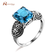 Baroco Heart Shaped Female Blue Stone Geometric Ring Fashion 925 Sterling Silver Jewelry Vintage Wedding Rings For Women 2024 - buy cheap