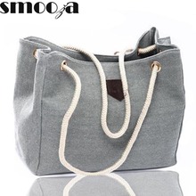 SMOOZA High Quality Fall 2021 New Canvas Handbag Personality Contracted Large Bag Rope Single Shoulder Bag Women Handbag Big Bag 2024 - buy cheap