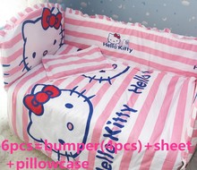 Promotion! 6PCS Cartoon 100% cotton baby bedding set pillow bed sheet bumper  (bumpers+sheet+pillow cover) 2024 - buy cheap