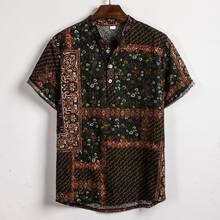 Summer Mens Shirt camisa Ethnic Short Sleeve Casual Cotton Linen Printing Hawaiian Shirt Blouse Men streetwear chemise homme NEW 2024 - buy cheap