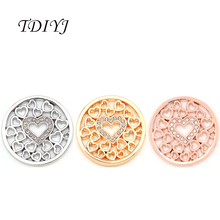 TDIYJ новый дизайн моя монета 33 мм Смешанные полые сердца диск большой монеты с кристаллами для монет держатель кулон ожерелье 6 шт./лот 2024 - купить недорого