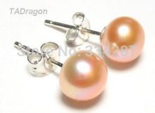 Pendientes de perlas rosas AAA 925 para mujer, 7-8MM, joyería fina auténtica, venta al por mayor 2024 - compra barato