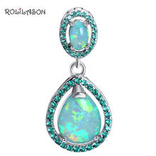 ROLILASON Water Drop Green Zircon Fashion Jewelry Green Fire Opal Silver Stamped Necklaces Pendants for Women OP728 2024 - buy cheap