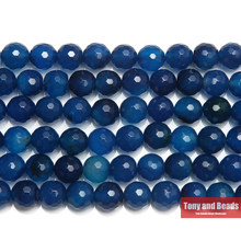 15" Natural Stone Faceted Blue Agate Round Loose Beads 6 8 10 12MM Pick Size For Jewelry Making 2024 - buy cheap