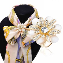 New Arrival High Quality Fashion Jewelry Buckle Woman Accessary Three Simple Flash Crystal Opal Flower Scarf Brooch 2024 - buy cheap
