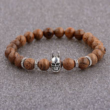 Charm Men Natural Wood Beads Bracelets Gold Color Batman Beads Handmade Prayer Brown Bracelet Homme ABJ014 2024 - buy cheap