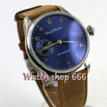 Parnis-Correa de cuero con esfera azul, reloj mecánico de cuerda manual, con hebilla de 6497 de movimiento, 44mm 2024 - compra barato