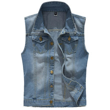 2019 Slim Fit Cowboy Male Jacket Ripped Denim Vest Men's Jacket Sleeveless Casual Waistcoat Men's Jean Coat 5XL 2024 - buy cheap