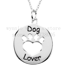 2015 new Silver "dog lover" Paw Print Heart Pet Lover Pendant Necklace Wholesale Jewelry ! 2024 - buy cheap