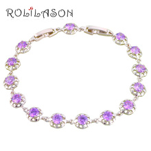 ROLILASON simple violet purple crystal Zircon Silver chain Bracelet Health romantic vacation item Fashion jewelry TB654 2024 - buy cheap