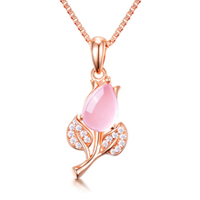 Ociki Rose Gold Color Pink Opal Necklace CZ Crystal Pendant Choker Ross Quartz Necklace for Women Girls Gift Drop Shipping 2024 - buy cheap