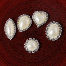 (20pcs/lot) 5 Styles Handmade Clear Artificial Alloy Flatback Wedding Bottons For Embellishment Metal Rhinestone Pearl Button 2024 - buy cheap
