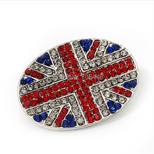 Vintage Silver Tone UK Union Jack Flag Red and Royal Crystal Diamante Brooch Badge 2024 - buy cheap