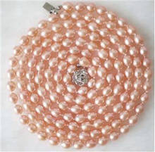 Free delivery of 2014 new fashion  Rice Shape Pink Akoya Cultured Pearl Necklace 50"BV56 2024 - buy cheap