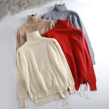 Turtleneck oversize Sweater Women autumn Winter thick Pullover sweater Solid Knit Tops Female split side loose casual Sweater 2024 - buy cheap