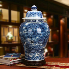 Китайский стиль ручная роспись синий и белый дракон фарфор большое украшение Имбирная банка 2024 - купить недорого