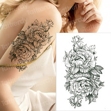 Черный большой цветок татуировки боди-арт водонепроницаемые временные сексуальные руки бедра татуировки для женщин флэш-татуировки наклейки Роза Пион глаз девушка 2024 - купить недорого