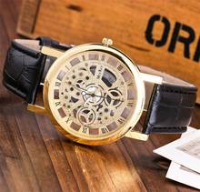 2017 Fashion Skeleton machinery Quartz Watch Men Style Brand transparent Hollow Watches Men Business Dress Leather Wristwatch 2024 - buy cheap