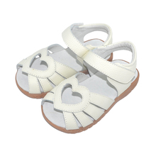 2019 new genuine leather girls sandals white summer walker shoes with heart cutouts antislip sole kids toddler 12.3-18.3 SandQ 2024 - buy cheap