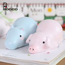 Roogo Hipopótamo Dos Desenhos Animados Porco Mini Figura Estatuetas de Resina Artesanato Enfeites Para Casa Jardim Decoração Da Casa Bonito Presente de Aniversário Para Crianças 2024 - compre barato