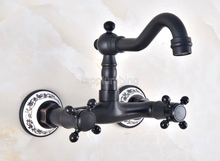 Bathroom Black Bronze Faucet Wall Mounted Swivel Spout Hot and Cold Mixer Faucet tnf817 2024 - buy cheap