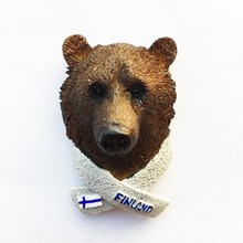 Imán de nevera de recuerdo turístico de Finlandia, pegatinas magnéticas de resina 3D hechas a mano, cabeza de oso marrón, decoración del hogar 2024 - compra barato