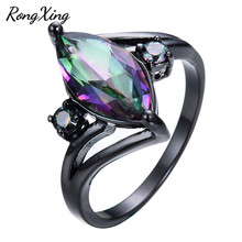 RongXing Mystic  Rainbow Zircon Rings Women Birthday Gift Vintage Black Gold Filled November Birthstone Wedding Ring RB1300 2024 - buy cheap