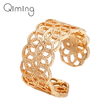 Женское кольцо в индийском стиле, золотистое кольцо с широким кольцом, классический дизайн, вечерние коктейльные регулируемые кольца 2024 - купить недорого