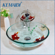 KEMAIDI Tempered Glass Hand Painted Waterfall Spout Basin Black Tap Bathroom Sink Washbasin Bath Brass Set Faucet Mixer Taps 2024 - buy cheap