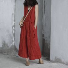 Комбинезон женский льняной в винтажном стиле, свободный однотонный Ромпер в стиле ретро, брюки, лето 2018 2024 - купить недорого