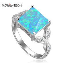  Blue fire Opal  silver plated Stamped Ring Royal design Square shape Fashion Jewelry Rings USA size #6.5 #7.5 #8#9 OR554 2024 - buy cheap