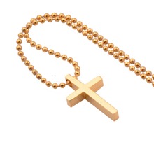 Charming Cross Crucifix Gold Tone Pendant 316L Stainless Steel Beads Ball Chain Mens Womens Necklace Fashion Jewelry Xmas Gift 2024 - buy cheap