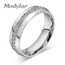 Anel de zircônio cúbico incrustado, design de casamento, de aço inoxidável, requintado, da moda, para mulheres 2024 - compre barato