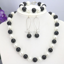 Cuentas de cristal blanco y negro para mujer, conjunto de collar, pulsera y pendientes, diseño de joyería, regalo de Navidad, 10mm, venta al por mayor 2024 - compra barato