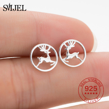 SMJEL 925 Sterling Silver Deer Earrings for Women Accessories Elk Animal Christmas Jewelry Circle Pendant Ear Earring Gifts 2024 - buy cheap