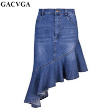 Gacvga mini saia jeans de cintura alta com bolsos, saia jeans estilo saia azul de verão 2019 2024 - compre barato