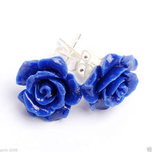 lady's 12mm Lapis lazuli Carved Rose Flower 925 Sterling Silver elegant Earrings 2024 - buy cheap