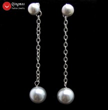 Qingmos Natural Pearl Earring for Women with Gray  7-8mm Flat Round Pearl & Dangle 12mm Sea Shell Pearl Earrings Jewelry ear561 2024 - buy cheap