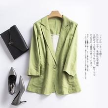 Fashion women's casual spring and autumn linen small suit female seven-point sleeves Slim autumn cotton jacket short suit coat 2024 - buy cheap