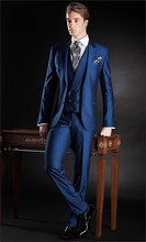 Nueva llegada traje de novio esmoquin a la moda con cuello entallado traje de padrino de boda para hombre (chaqueta + Pantalones + chaleco + corbata) 2024 - compra barato