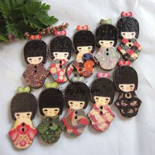 144 pcs Aleatórias mistos bonecas Japonesas de madeira pintura decorativa botões acessórios de costura scrapbooking artesanato material 18.5mm * 40mm 2024 - compre barato