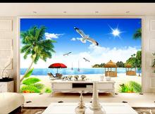 Papel de parede foto personalizada 3d, mural de parede com estampa de coqueiro 3d para decoração de parede de praia e sala de estar 2024 - compre barato