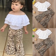 2Pcs Girl Clothes Set Toddler Baby Girl Lace Top Ruffles T-shirt Leopard Wide Leg Flared Bell Pants Lovely Girl Outfits Set 2024 - buy cheap