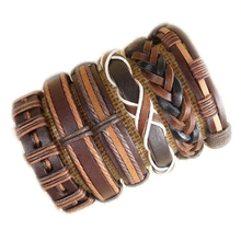 Wholesale 6Pcs hand-woven Fashion Jewelry Wrap multilayer Leather Braided Rope Wristband men bracelets & bangles for women-H81 2024 - buy cheap